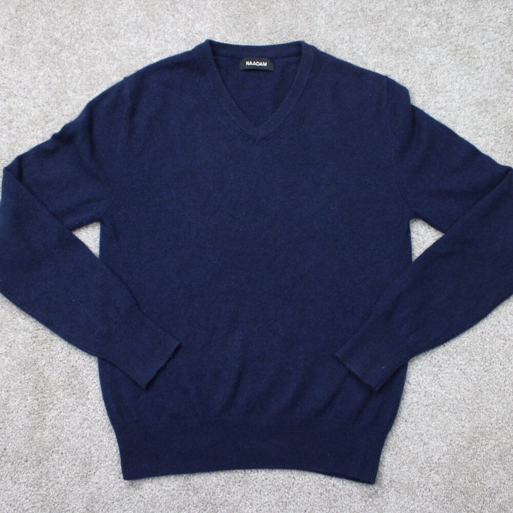 Naadam Sweater Mens XS Blue‎ 100% Cashmere V-Neck Long Sleeve Pullover